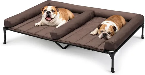 Miniatura 17 de Veehoo Cama elevada refrescante para perros + cojín doble impermeable para dos perros medianos, cama elevada para perros con tapete de apoyo