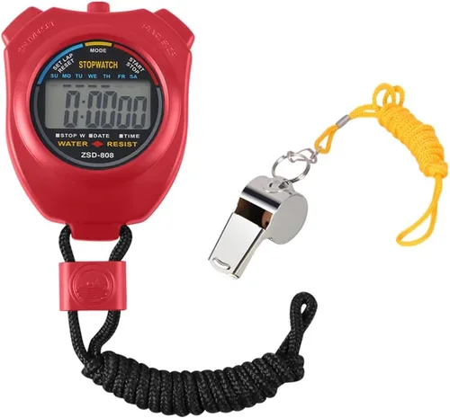 Vicloon Cronómetro deportivo, temporizador deportivo digital profesional con silbato de acero inoxidable, pantalla LCD grande adecuada para fútbol,