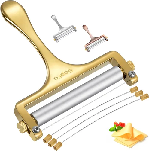 Miniatura 8 de Cortador de queso Sopito de acero inoxidable con 3 cables extra ideal para queso cheddar, gruyere, raclette, bloque de queso mozzarella, grosor Cobre