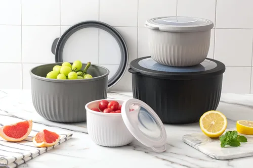 Miniatura 6 de COOK WITH COLOR - Juego de tazones de preparación profundos con tapas, para mezclar, de plástico, pequeños y apilables (color negro degradado)
