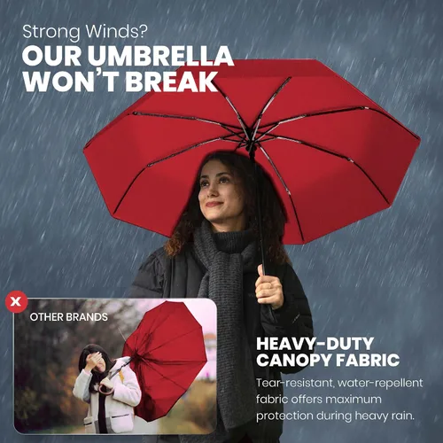 Miniatura 53 de Rain-Mate Paraguas compactos resistentes al viento para la lluvia, diseño de costilla de fibra de vidrio reforzada fuerte y apertura y cierre