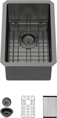 Miniatura 9 de Lordear Fregadero de cocina para interiores y exteriores de 15 x 17 con grifo plegable, Samll Bar Prep 16 calibre T304 de acero inoxidable