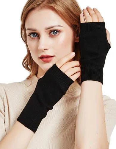 Miniatura 2 de NOVAWO guantes mitones sin dedos, con agujero para dedo pulgar, cálidos, 100% casimir, para hombre y para mujer