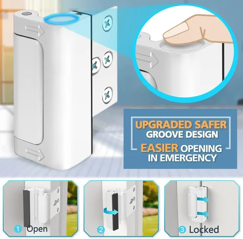 Miniatura 3 de Cerradura de seguridad para el hogar, cerradura de refuerzo de puerta fácil de abrir a prueba de niños con soporte de parada de 3.0 in 800 libras