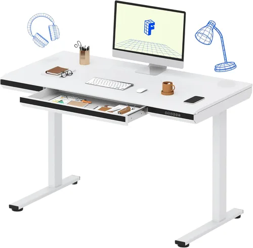 Miniatura 10 de FLEXISPOT Comhar - Escritorio de pie eléctrico de cristal puro con cajones, escritorio y puertos de carga USB, escritorio ergonómico de altura