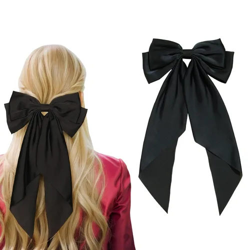 Miniatura 23 de LFOUVRE 4 pinzas para el cabello para mujer, lazo con borla y cola larga, clip para niña, accesorios sólidos, pasadores y lazo de garra