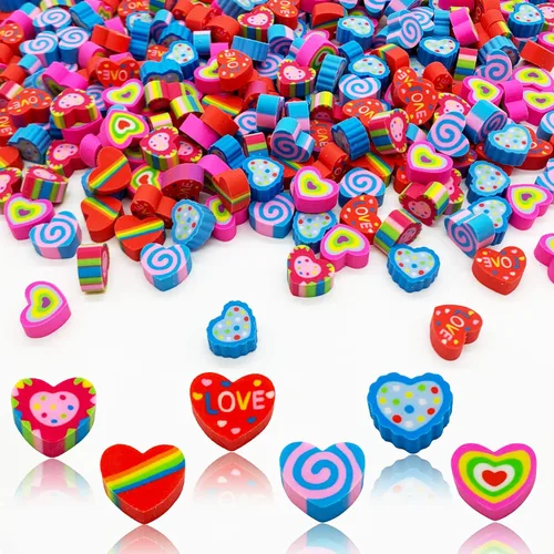 ZAKVOOR 300 piezas de mini borradores de corazón a granel surtidos novedosos borradores de lápices decorativos accesorios de papelería para el día