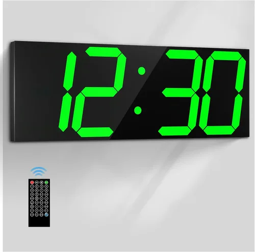 CHKOSDA Reloj de pared digital grande de 18.7 pulgadas, reloj digital LED con número grande, reloj de pared multifunción con control remoto con