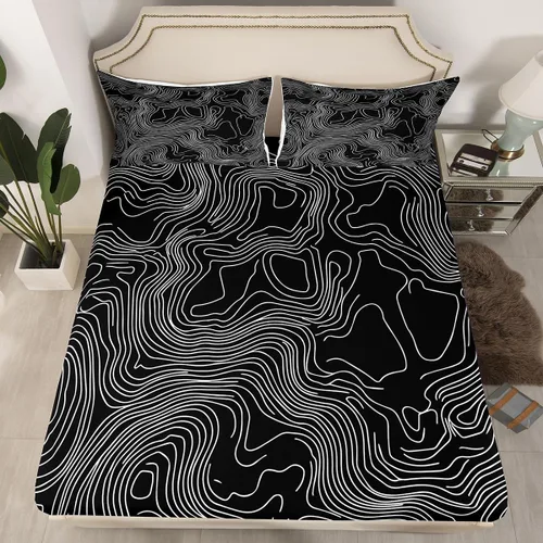 Miniatura 25 de Sábana bajera ajustable con estampado de guitarra, tamaño individual, protector de colchón con 1 funda de almohada, diseño de notas de partitura