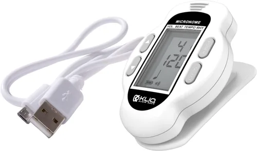 Miniatura 9 de KLIQ MicroNome - Mini metrónomo digital recargable - con altavoz (volumen digital, ritmo y ajuste de tempo) diseñado para su uso con piano, Blanco