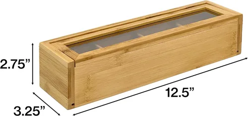 Miniatura 4 de Bam & Boo - Organizador de cajas de almacenamiento de especias y condimentos de bambú natural con tapa transparente (8 compartimentos)