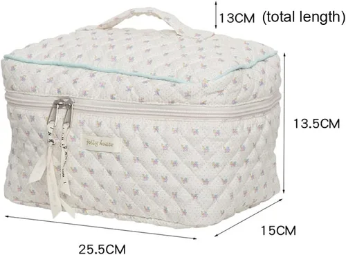 Miniatura 7 de Juoxeepy Bolsa de maquillaje de algodón, bolsa de cosméticos de viaje, bolsa de cosméticos acolchada, bolsa de aseo floral estética coqueta