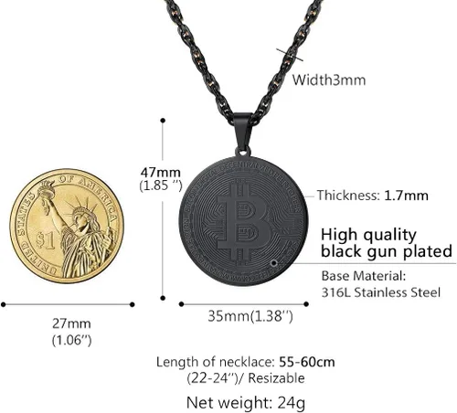 Miniatura 6 de PROSTEEL Bitcoin - Collar con colgante digital de criptomonedas criptomonedas, dinero mundial, collar de Bitcoin Simbol, regalo para élella