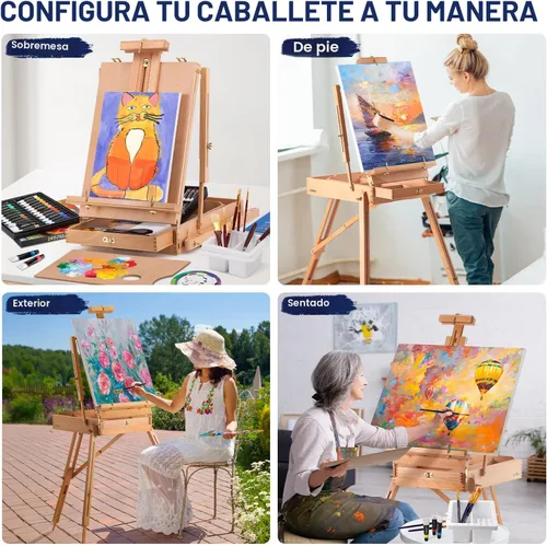 Miniatura 7 de Juego de 196 piezas de pintura de artista de lujo con caballete francés, 48 colores acrílicos y pinturas al óleo, pinturas de acuarela de 24