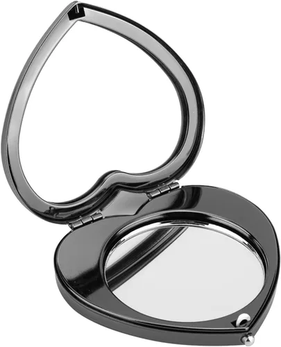 Mini Vintage Corazón Elegante Metall Maquillaje Espejo, Lupa Portátil 1X/2X (negro)