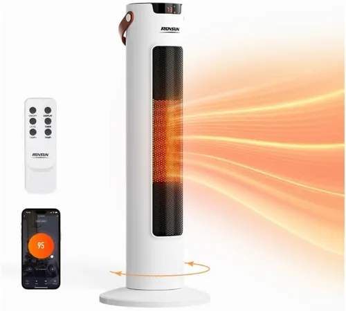 ROVSUN Calentador de espacio eléctrico de 24 pulgadas con control remoto y APP, calentador de torre portátil de 1500 W con oscilación para uso en