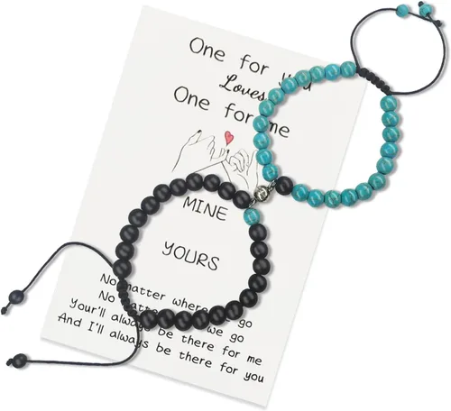 Miniatura 31 de 2 pulseras magnéticas para parejas, piedra natural negra mate, cristal para votos de amor eterno, juego de pulseras de cuentas de piedra de energía