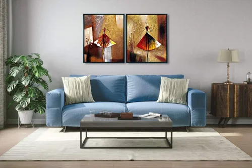 Miniatura 3 de Wieco Art Arte enmarcado bailarines de ballet 100% pintados a mano, lienzo abstracto, arte de pared para decoración del hogar con marco negro