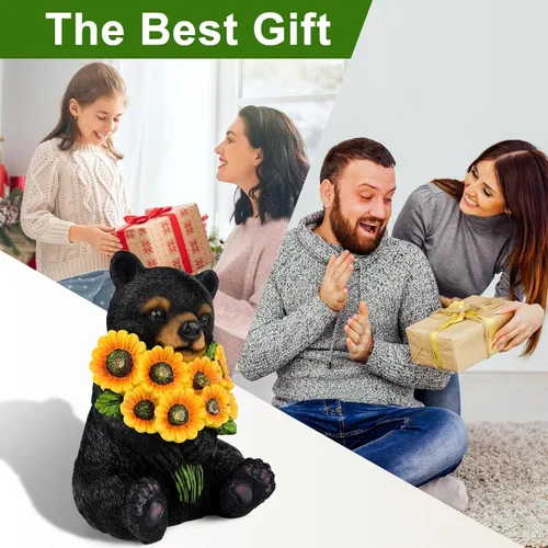 Miniatura 5 de Luces solares de jardín para exteriores, estatuas de oso negro con girasoles, decoración de escultura, regalos de madre para mujeres, hombres