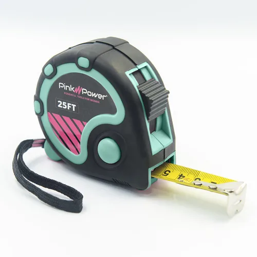 Pink Power Cinta métrica con fracciones – Cinta métrica azul resistente, pequeña, retráctil, con marcas de fácil lectura, retorno centrado del