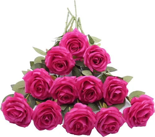 Miniatura 42 de LVEFIT 12 rosas artificiales de seda de color naranja quemado, ramo de rosas de seda de tallo largo para bodas, despedidas de soltera, fiestas