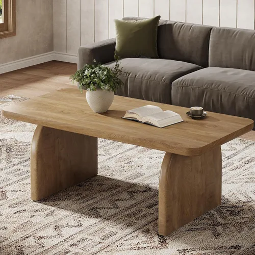 Miniatura 10 de Tribesigns Mesa auxiliar para sala de estar, mesa central rectangular de 47 pulgadas con esquinas redondeadas, muebles de té de cóctel bajos y Marrón