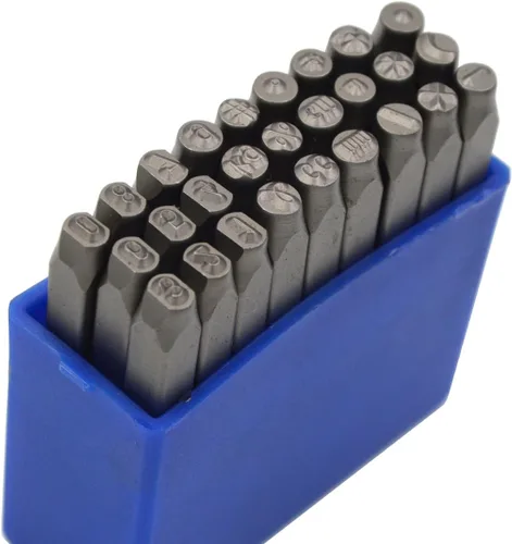 Miniatura 34 de Juego de 27 sellos de acero resistente con letras mayúsculas de 3/64" 1mm, kit de punzones de alfabeto para estampado a mano de caracteres, código