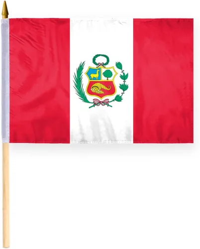 Miniatura 5 de AGAS - Mini Perú de 12 x 18 pulgadas con sello oficial de bandera de nailon pesado, ojales de latón y bordes de doble costura Bandera de Perú de 12