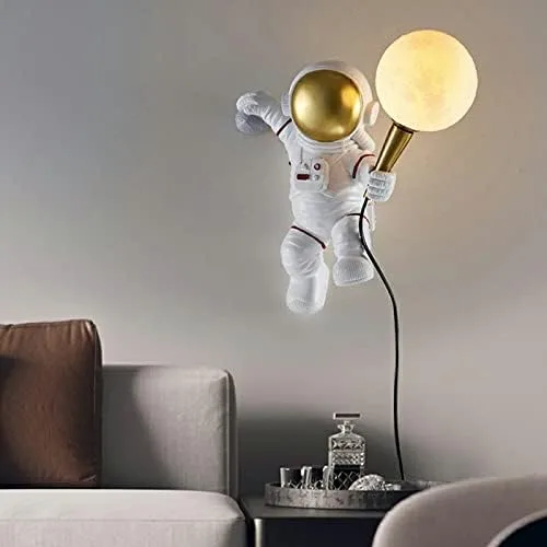 Miniatura 3 de Aplique de pared LED, estilo astronauta, aplique de pared LED de resina para niños, lámpara de pared blanca de dibujos animados para niños