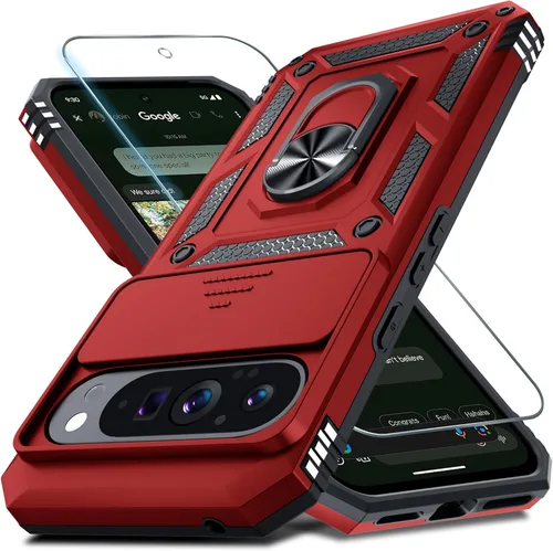 Miniatura 24 de Janmitta - Funda compatible con Google Pixel 9 Pro XL con cubierta deslizante para lente de cámara incorporada + protector de pantalla + soporte