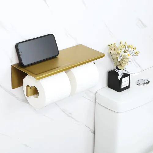 Miniatura 4 de Alise Soporte de Papel Higiénico, Soporte de Paños de Baño con Estante, Dispensador de Almacenamiento de Rollo de Papel Higiénico Doble de Acero