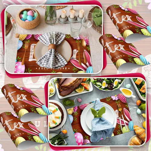 Miniatura 3 de Tenceur 100 manteles individuales desechables de papel de Pascua, huevos de conejo de Pascua, manteles individuales de papel para primavera