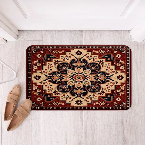 Miniatura 19 de Erosebridal Alfombras de baño vintage art decó, alfombra de baño antideslizante con medallón oriental rojo, 16 x 24 pulgadas, estilo bohemio, turco