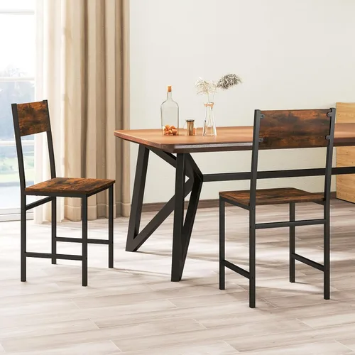 Miniatura 2 de Giantex Juego de 2 sillas de comedor, sillas de cocina industriales con patas de metal, respaldo inclinado, veta de madera rústica, sillas laterales
