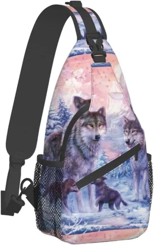 Miniatura 2 de PSVOD Bolsos cruzados de la familia de los lobos, Bolsos de hombro de los hombres, Mochilas de hombro en el pecho, Bolsos de cintura, Bolsos