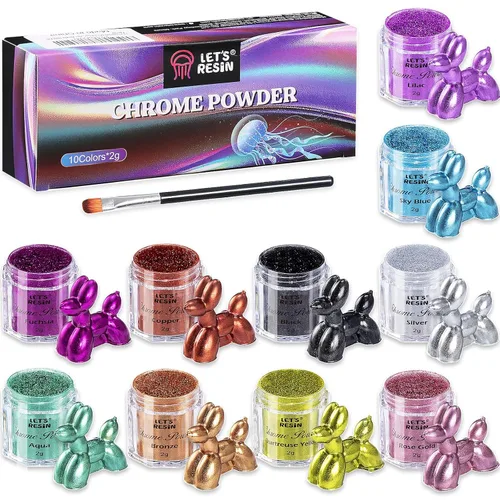 Miniatura 7 de LET'S RESIN Polvo cromado, 10 colores metálicos efecto espejo cromado polvo para uñas, pigmento holográfico para resina epoxi, slime, manualidades