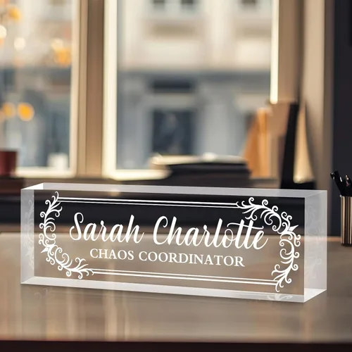 Miniatura 20 de Placa de nombre personalizada para escritorio, placa de nombre personalizada en cristal acrílico transparente, regalos de agradecimiento para Tinta