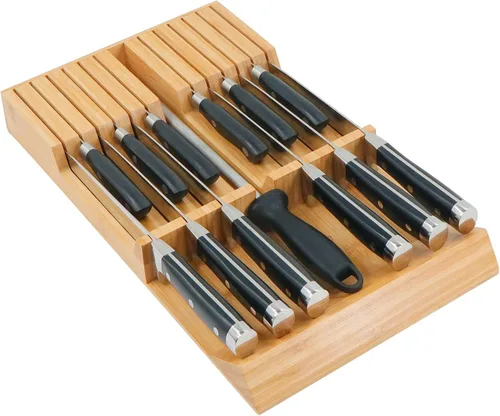 Utoplike - Bloque de cuchillos de bambú para cajones de cocina, organizador y soporte para cuchillos, incluye soporte para cuchillos de bistec, sin