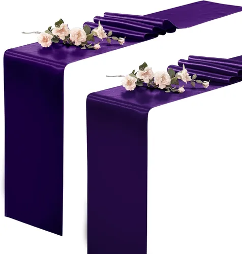 Miniatura 24 de Paquete de 2 caminos de mesa negros de 12 x 108 pulgadas, camino de mesa rectangular de seda satinada suave para bodas, banquetes, decoración