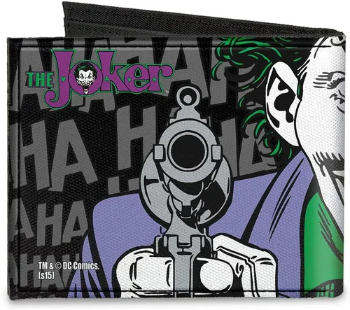 Miniatura 2 de Buckle-Down Billetera de lona Bi-fold-The Joker Jajajaja Primer plano Pose Bla