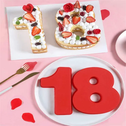 Miniatura 4 de Ulalaza Moldes de silicona para hornear pasteles de 0 a 8 números, molde de pastel de pan y mousse para cumpleaños, boda, aniversario 3