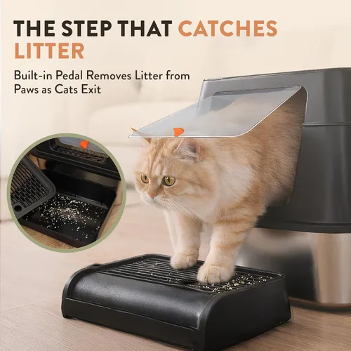 Miniatura 9 de Caja de arena XL de acero inoxidable para gatos con recinto y recogedor de excrementos, caja de arena duradera de metal negro para gatos grandes