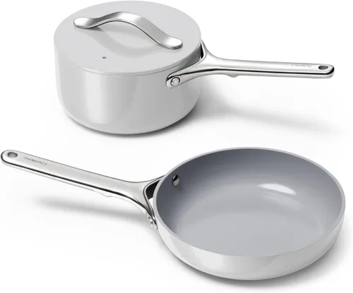 Miniatura 8 de Caraway Juego de mini utensilios de cocina, sartén antiadherente de cerámica (1.05 cuartos de galón, 8 pulgadas) (1.75 cuartos de galón) y estante