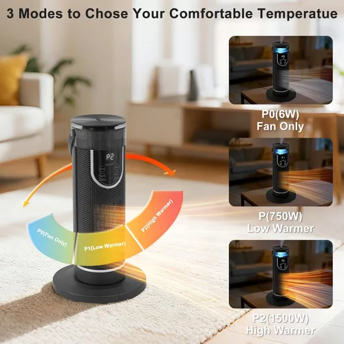 Miniatura 3 de Calentadores de espacio para uso en interiores, calentador eléctrico con control remoto, humidificador, temporizador de 12 horas, 3 modos