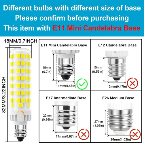 Miniatura 7 de Bombilla LED E11 regulable, JDE11 120 V 100 W equivalente a halógeno, base de mini candelabro T3/T4, 6000 K luz blanca diurna, 10 W, 1000 lúmenes