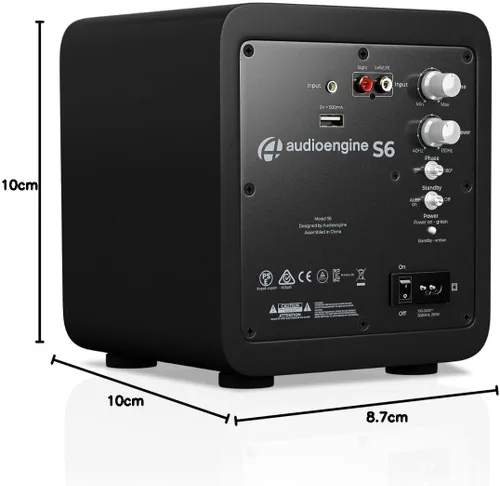 Miniatura 6 de Audioengine Subwoofer alimentado S6, altavoz compacto de 6 pulgadas con graves profundos, potencia máxima de 210 W para TV, música, películas