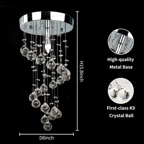 Miniatura 5 de Candelabro moderno de cristal elegante en espiral de montaje empotrado, lámpara moderna de bola de cristal con forma de gota de lluvia, lámpara