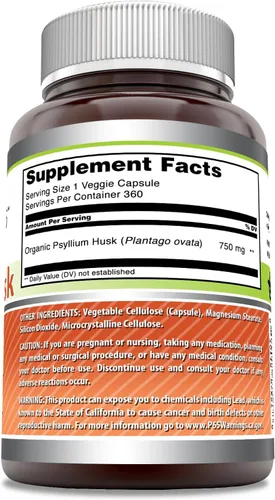 Miniatura 2 de Amazing Formulas Psyllium Husk 750mg 360 cápsulas vegetales Suplemento Sin OMG Sin gluten Fabricado en Estados Unidos Adecuado