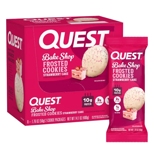 Quest Nutrition Galletas Glaseadas Paquete Doble, Pastel de Fresa, 1g Azúcar, 10g Proteína, 2g Carbohidratos Netos, Sin Gluten, 16 Galletas