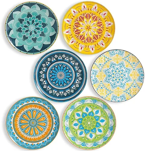 Miniatura 13 de Juego de 6 platos de postre de 8 pulgadas de cerámica para ensalada y aperitivos - Colores vibrantes para mezclar y combinar - Aptos para Mándala